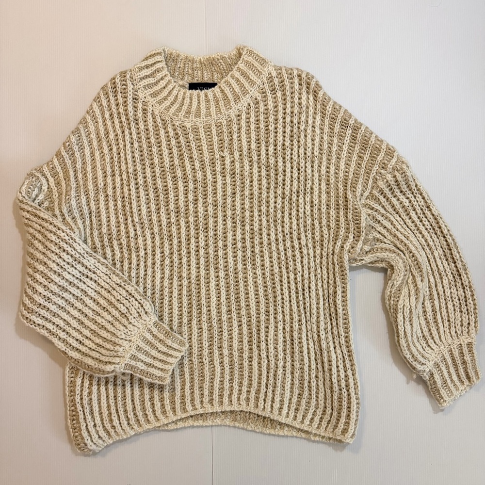 VICI - Chunky Cream Knit Striped Sweater - Size Medium